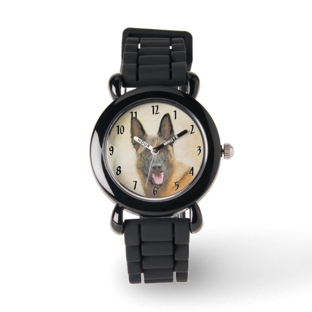 Belgisch Malinois Malerei - Niedliche Original Hun Armbanduhr (Vorderseite)