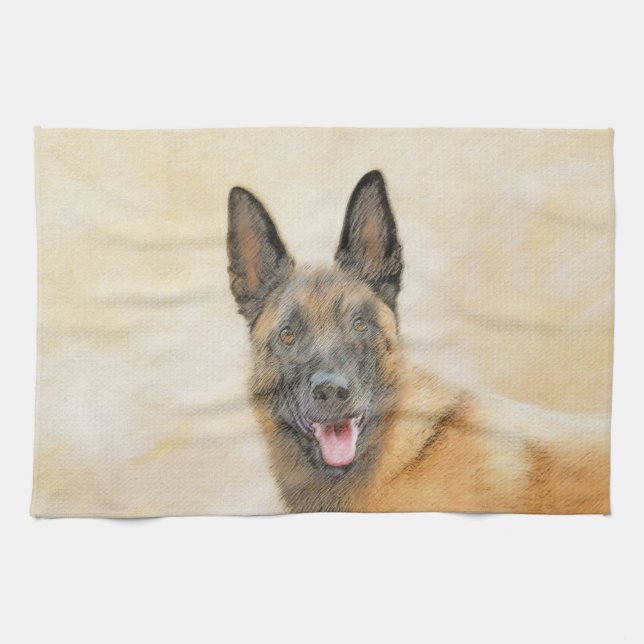 Belgisch Malinois Malerei - Niedliche Original Hun Geschirrtuch (Horizontal)