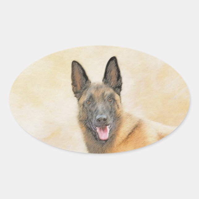 Belgisch Malinois Malerei - Niedliche Original Hun Ovaler Aufkleber (Vorderseite)