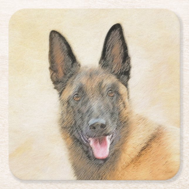 Belgisch Malinois Malerei - Niedliche Original Hun Rechteckiger Pappuntersetzer (Vorderseite)