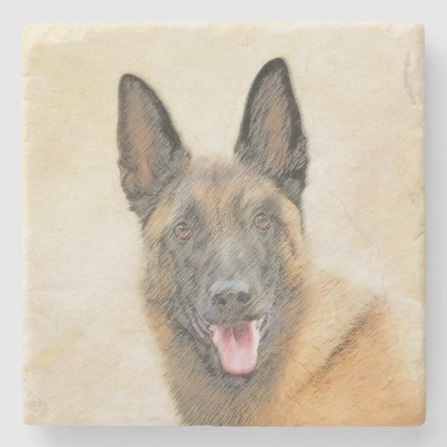 Belgisch Malinois Malerei - Niedliche Original Hun Steinuntersetzer (Vorderseite)