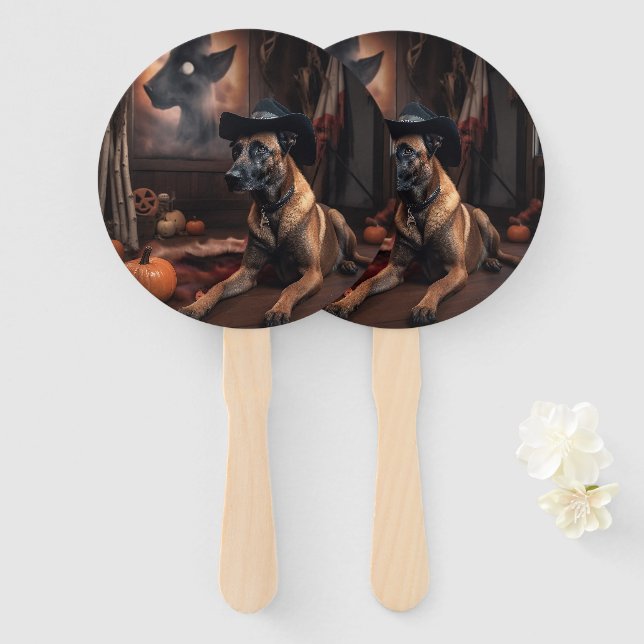 Belgisch Malinois Pumpkins Halloween Beängstigend Fächer (Vorne und Hinten)