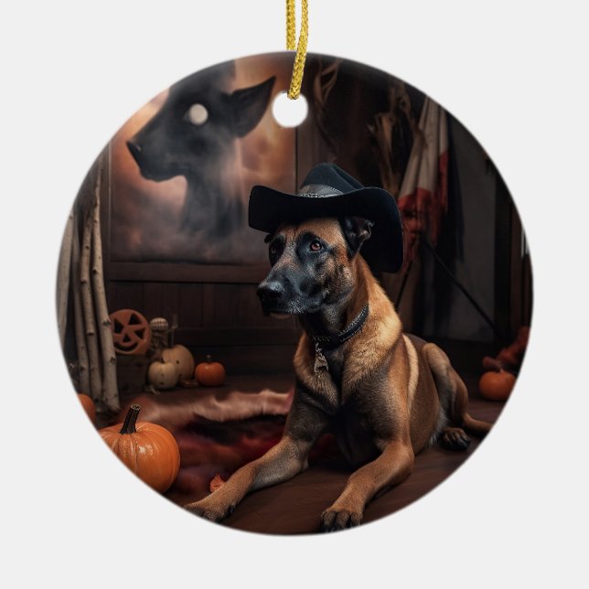 Belgisch Malinois Pumpkins Halloween Beängstigend Keramik Ornament (Vorne)