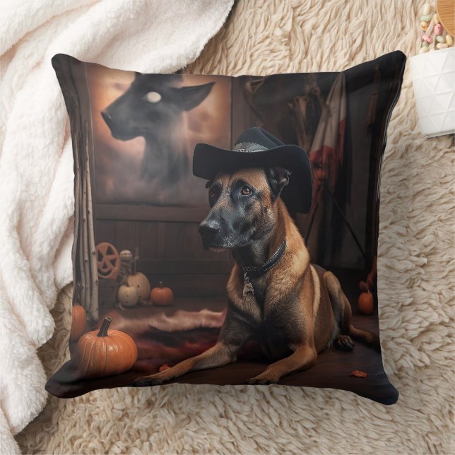 Belgisch Malinois Pumpkins Halloween Beängstigend Kissen (Decke)