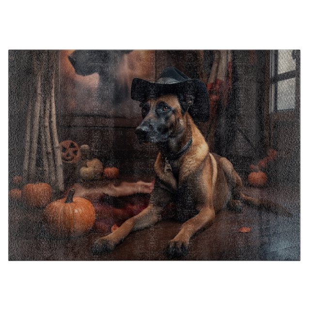 Belgisch Malinois Pumpkins Halloween Beängstigend Schneidebrett (Vorderseite)