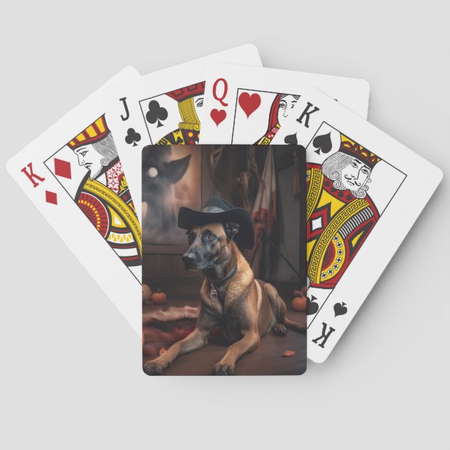 Belgisch Malinois Pumpkins Halloween Beängstigend Spielkarten (Rückseite)