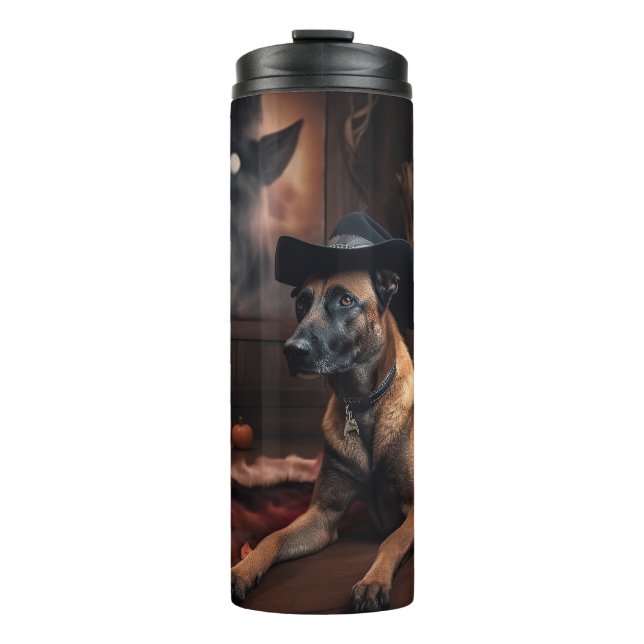 Belgisch Malinois Pumpkins Halloween Beängstigend Thermosbecher (Vorderseite)