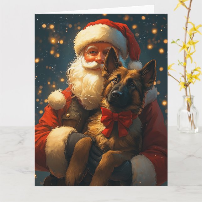 Belgisch Malinois Santa Claus Festliche Weihnachte Karte (Gelbe Blume)