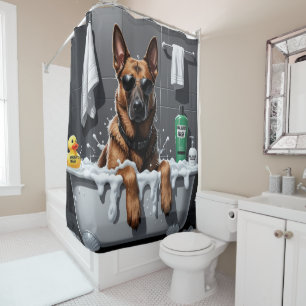 Belgisch Malinois Sloppy Sleepy Niedlich Funny Duschvorhang