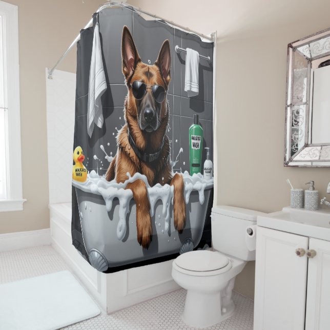 Belgisch Malinois Sloppy Sleepy Niedlich Funny Duschvorhang (Beispiel)