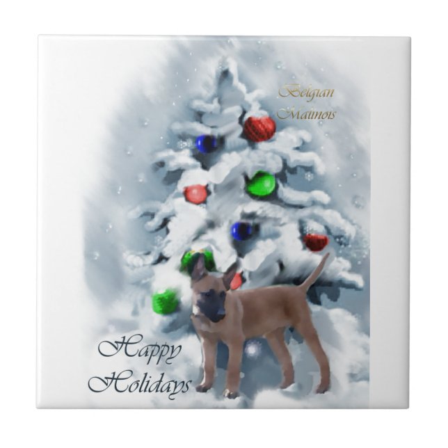 Belgisch Malinois Weihnachten Fliese (Vorderseite)