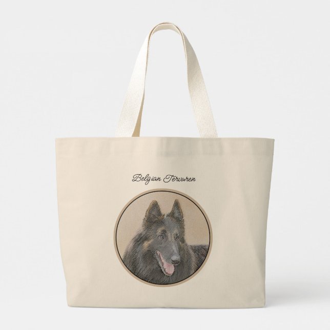 Belgisch Tervuren Shepherd Fawn Painting Dog Art Jumbo Stoffbeutel (Rückseite)