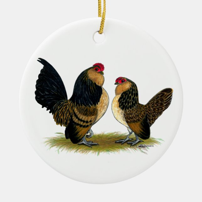 Belgische d'Anvers Zwerghühner:  Wachteln Keramik Ornament (Vorne)