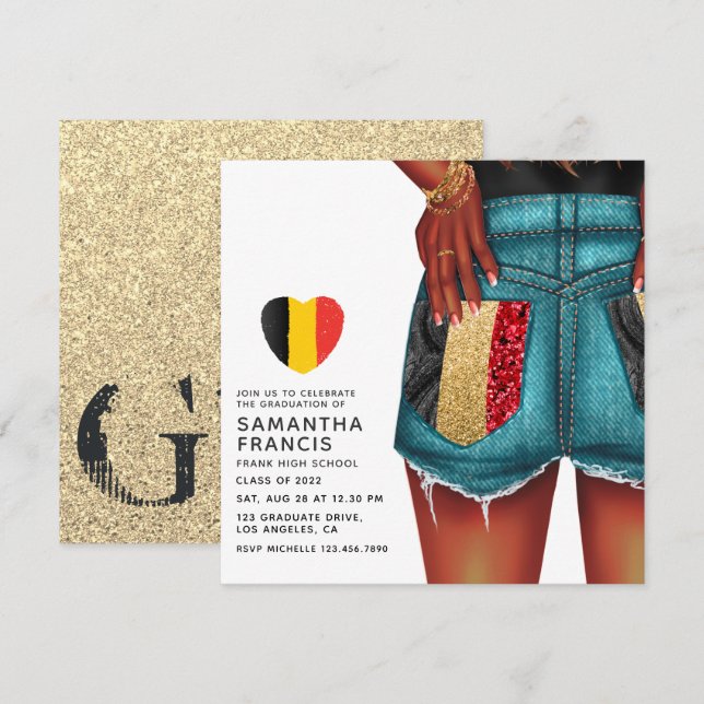 Belgische Denim Girl Graduation Party - Einladung (Vorne/Hinten)