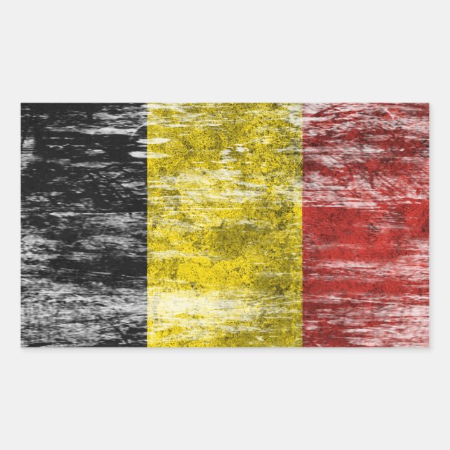 Belgische Flagge mit Scuffed und Worldof Rechteckiger Aufkleber (Vorderseite)
