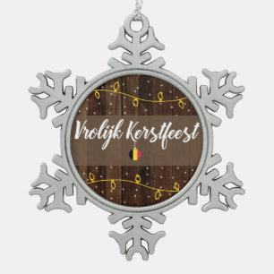 Belgische frohe Weihnachten, Vrolijk Kerstfeest Schneeflocken Zinn-Ornament