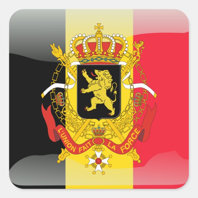 Belgische Hochglanzflagge Quadratischer Aufkleber (Vorderseite)