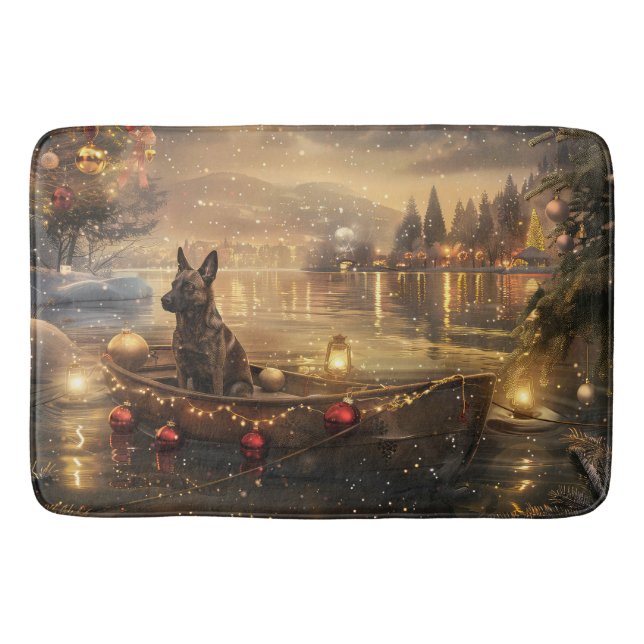 Belgische Malinoi Weihnachtsfeiertage Badematte (Vorderseite)