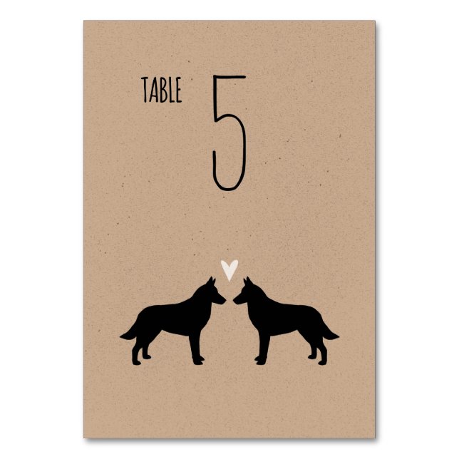 Belgische Malinois-Hunde-Silhouetten Hochzeitsempf Tischnummer (Rückseite)