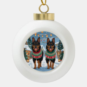 Belgische Malinois Hunde Weihnachten Schnee Feiert Keramik Kugel-Ornament
