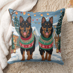 Belgische Malinois Hunde Weihnachten Schnee Urlaub Kissen