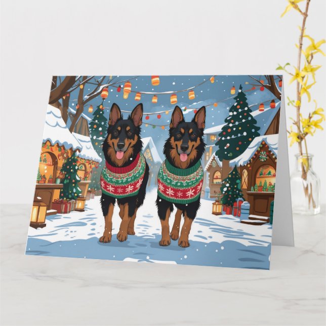 Belgische Malinois Hunde Weihnachtsschneeferien Karte (Gelbe Blume)