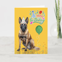 Belgische Malinois in Party-Hut auf Gelben Geburts