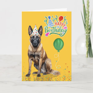 Belgische Malinois in Party-Hut auf Gelben Geburts Karte
