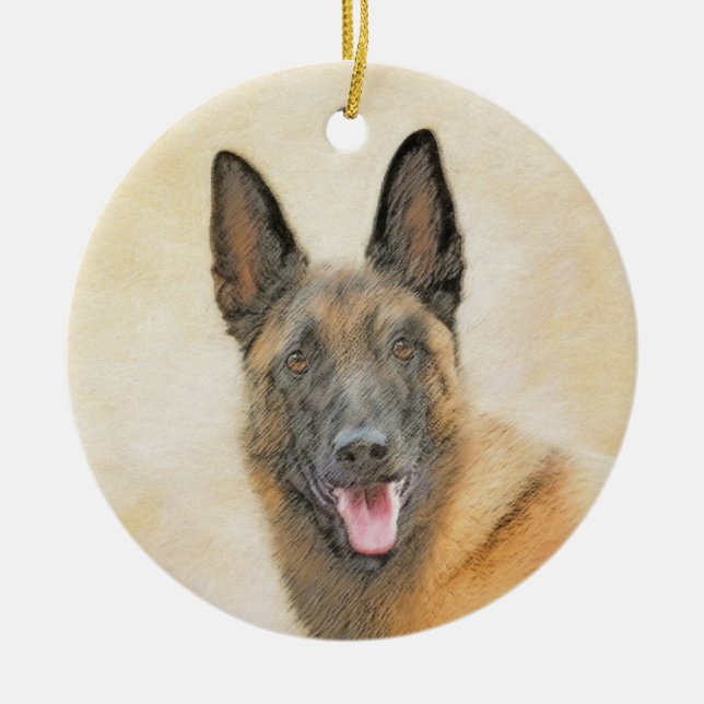 Belgische Malinois-Malerei - Niedliche Original Hu Keramik Ornament (Vorne)