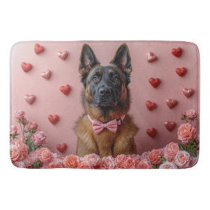 Belgische Malinois mit Rose - Valentinstag Badematte