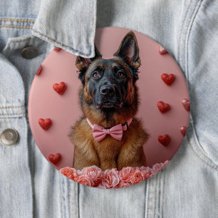 Belgische Malinois mit Rose - Valentinstag Button
