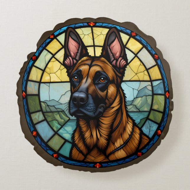 Belgische Malinois-Verkleidung Rundes Kissen (Vorderseite)