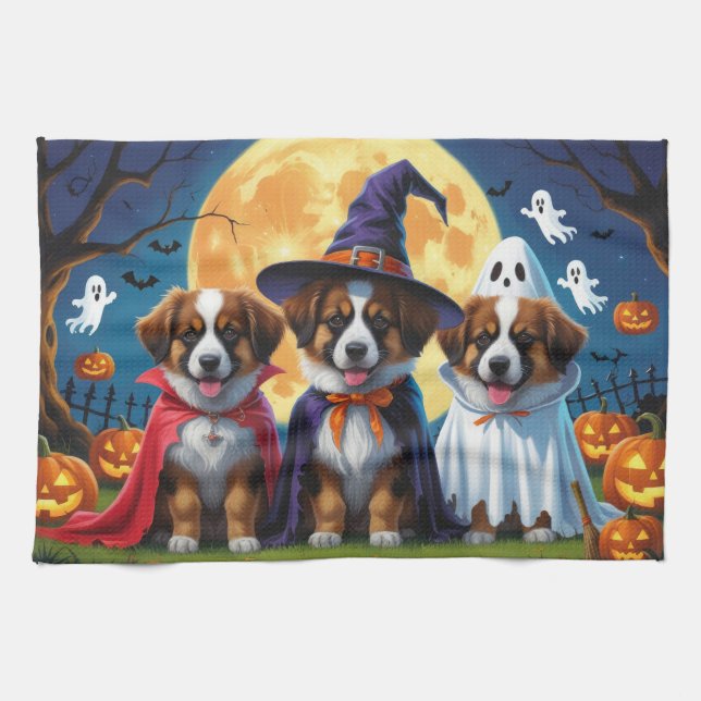 Belgische Schäferhunde Pumpkin Halloween Funny Geschirrtuch (Horizontal)