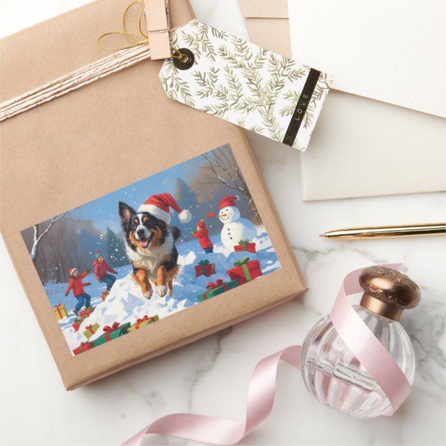 Belgische Schäferhütte Weihnachts-Schneeszene Rechteckiger Aufkleber (Schenken)