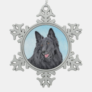 Belgische Schafhundemalerei - Niedliche Original H Schneeflocken Zinn-Ornament
