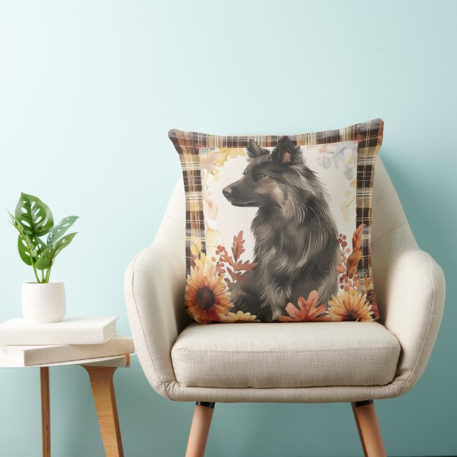 Belgische Sheepdog Dog Fall Wasserfarben-Blume Kissen (Stuhl )