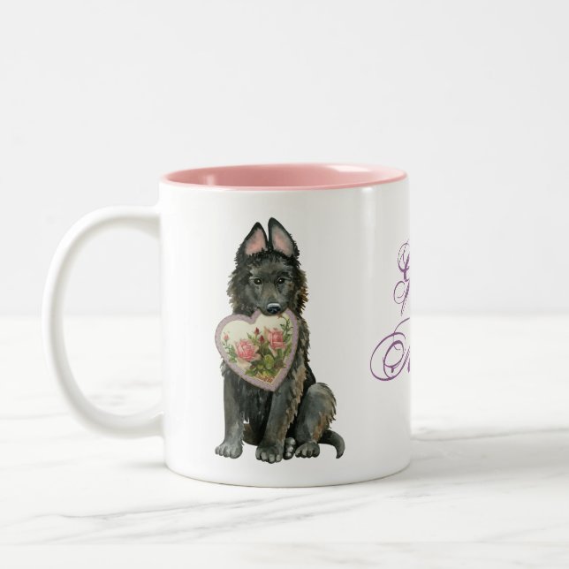 Belgische Sheepdog-Herz-Mama Zweifarbige Tasse (Links)