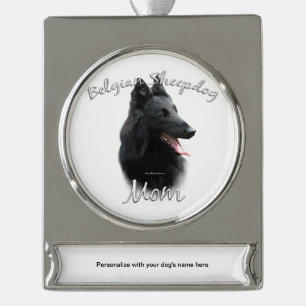 Belgische Sheepdog-Mama 2 Banner-Ornament Silber