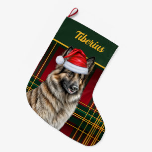 Belgische Tervuren Holiday Kariert mit Hundenname Großer Weihnachtsstrumpf