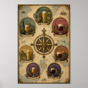 Belgischer Bierstile-Kompass-Wandposter Poster