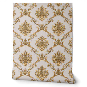 Belgischer Damast Gold auf Beige Designer  Tapete