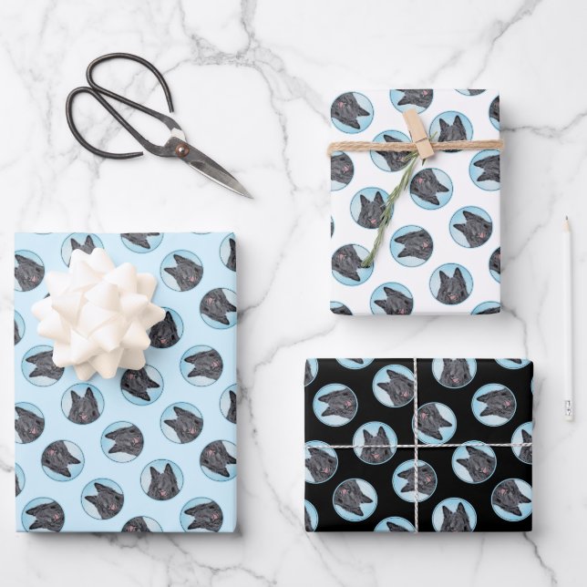 Belgischer Groenendael Sheepdog Schwarze Malerei H Geschenkpapier Set (Vorderseite)