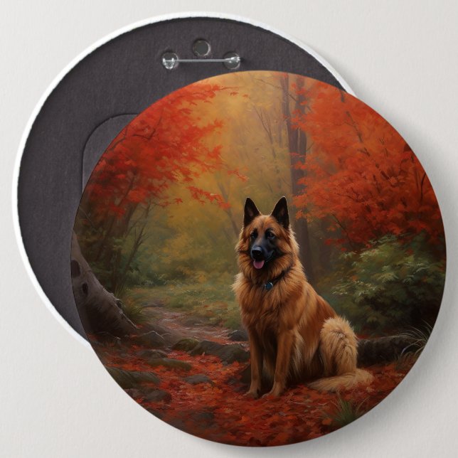 Belgischer Hirte im Herbst Leaves Fall Inspiriert Button (Vorne & Hinten)