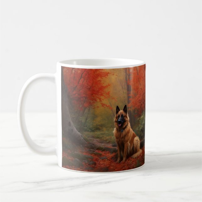 Belgischer Hirte im Herbst Leaves Fall Inspiriert Kaffeetasse (Links)