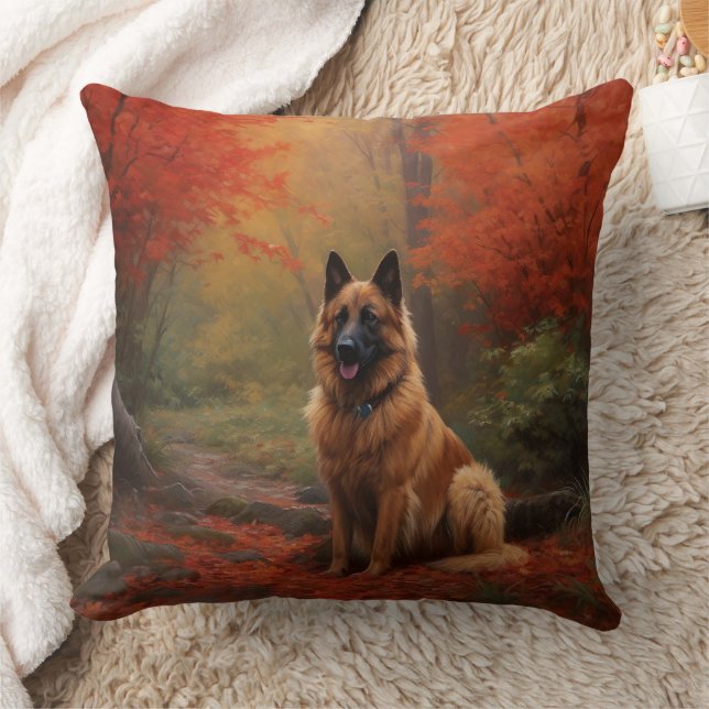 Belgischer Hirte im Herbst Leaves Fall Inspiriert Kissen (Decke)