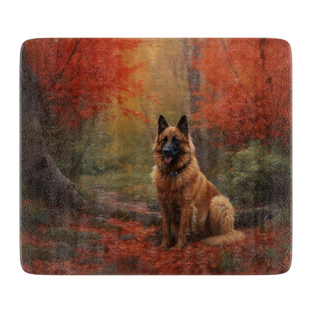 Belgischer Hirte im Herbst Leaves Fall Inspiriert Schneidebrett (Vorderseite)