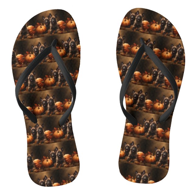 Belgischer Hirte Welpe Herbst Kürbis Flip Flops (Fußbett)
