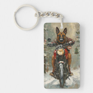 Belgischer Malinoi Hund fährt Motorrad Weihnachten Schlüsselanhänger