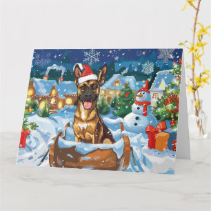 Belgischer Malinoi Hund in Sleigh Snow Weihnachten Karte