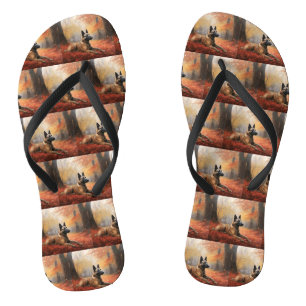 Belgischer Malinoi im Herbstlaubfall inspiriert Flip Flops